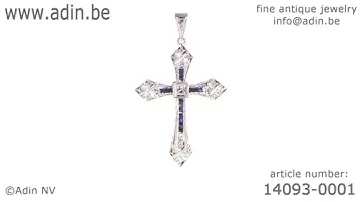 Art Deco Belle Epoque cross pendant platinum diamonds and sapphires. (Adin reference: 14093-0001)