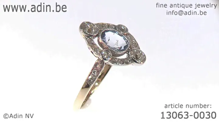 Late Victorian or Belle Epoque diamond sapphire engagement ring. (Adin reference: 13063-0030)