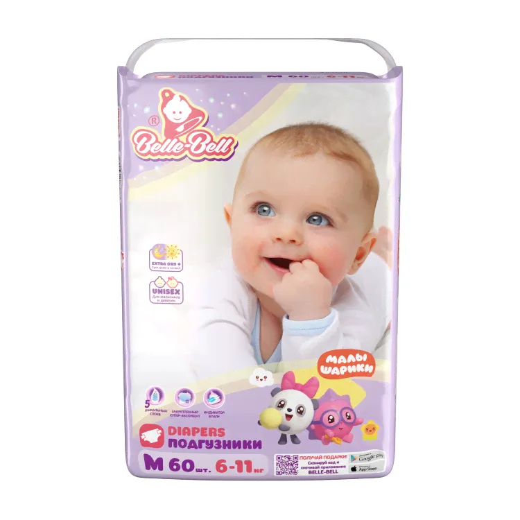 Подгузники детские Belle-Bell extra dry+ М (6-11 кг), 60 шт.-0